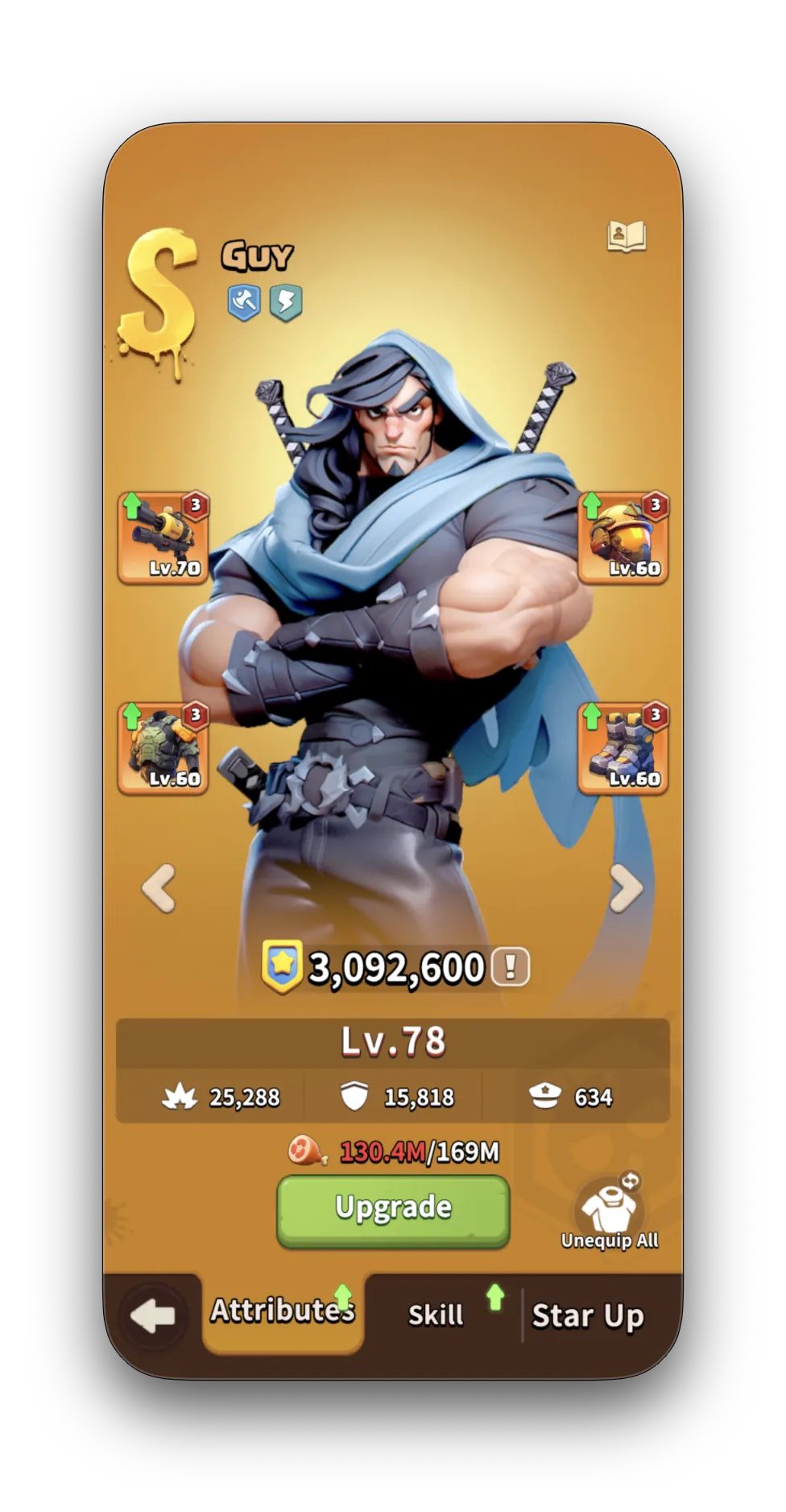 Guy — S-tier Fighter, Lv.78, CP 3,092,600, ATK 25,288