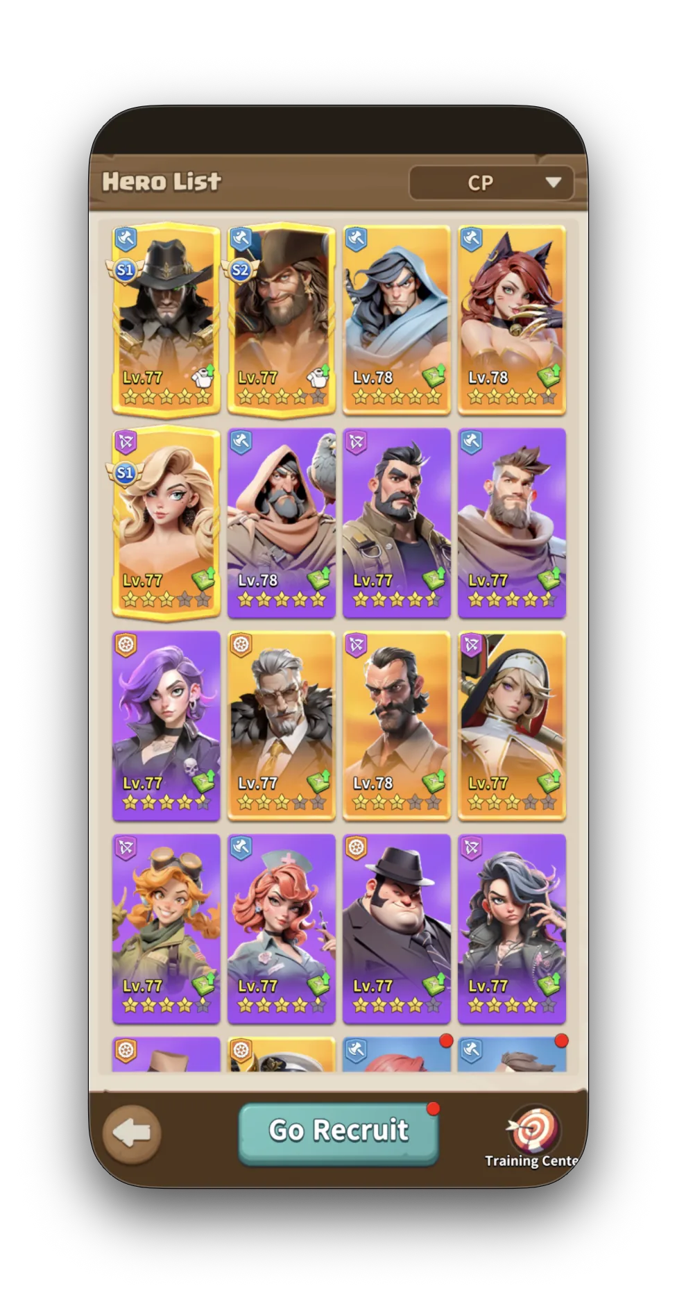CerealKiller's hero roster page 1 — sorted by CP